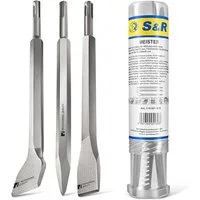 S&R Meißel-Set SDS-plus 3-teilig, universell einsetzbar, gehärtet, 258 in mm, (Set, 3-teilig: Flachmeißel, Spitzmeißel, Fliesenmeißel) sehr lange Lebensdauer durch hochwertiger Vergütungsstahl