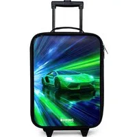 NoBoringSuitcases.com© Kinderkoffer mit leuchtende Räder - Rennwagen - Hellgrün - Lichtstrahlen - Geschwin, 2 Rollen, Kinder Koffer Klein, Trolley Handgepäck, Reisekoffer