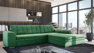 Ecksofa Schlafsofa Sofa LUSAKA in Stoff Fresh Grün Ottomane Rechts