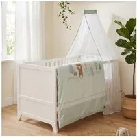 roba® Komplettbett Savanna Friends oder Woodland Buddies 70x140 cm - niedliche Designs, inkl. Bettwäsche, Himmel, & Matratze - Mitwachsendes Babybett - Weiß