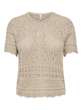 ONLY - ONLELKE LIFE SS STRUCTUR O-NECK KNT NOOS Oxford Tan - Gr. - S