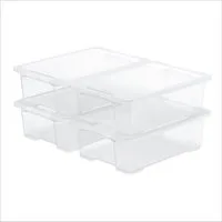 ROTHO Aufbewahrungsbox 4er-Set CORE BASIC 30L stapelbar transparente Box mit Deckel (Sichtboxen-Set, 4er-Set), Ordnungsbox ideal für Kleidung, Bücher und Haushaltsartikel