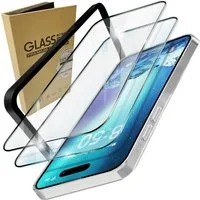 Nalia Schutzfolie Apple iPhone 15 Pro Max, 2x Schutzglas & 1x Schablone / Klarer Displayschutz mit schwarzem Rand
