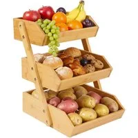 relaxdays Obstschale Obst Etagere Bambus 3 Etagen, Bambus