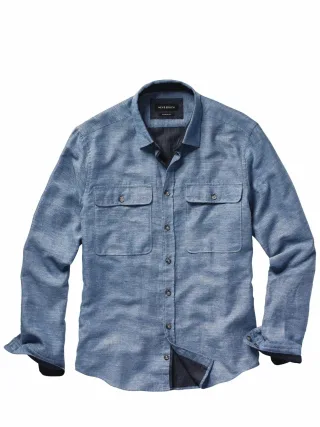 Mey & Edlich Herren Melange-Hemd Blau 65 % Baumwolle, 31 % Leinen, 4 % Wolle