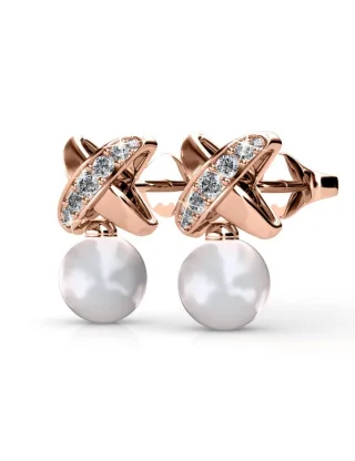 Chris Perlenohrringe - Rose Gold und Kristall