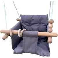 TikTakToo Babyschaukelsitz Babyschaukel aus Holz und Leinenstoff – Grau – Natürlich & modern, Skandinavische Babyschaukel, robust, pflegeleicht, mitwachsend
