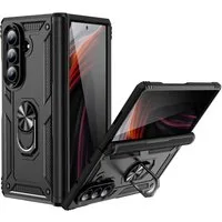 Wigento Handyhülle Für Samsung Galaxy Z Fold7 5G Magnet Ring TPU Hybrid PC Hülle Schwarz, Stoßfest, robust, 360° Ring Halter
