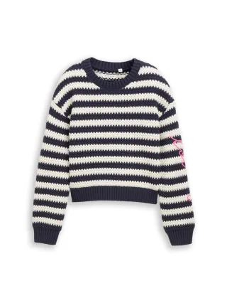 tom tailor kids - Strickpullover mit Streifenmuster navy offwhite stripe pink - Gr. - 140