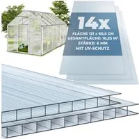 tectake Doppelstegplatte Hohlkammerplatten, UV-beständig, 121 x 60,5 x 0,6 cm je Platte, 0,6 mm, (Polycarbonat Stegplatten Shiny, 14-St., 10,25 m² Gesamtfläche), lichtdurchlässig, wärmedämmend, temperaturresistent, robust