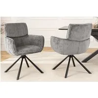 riess-ambiente Drehstuhl UNIQUE grau/schwarz – Chenille, mit Armlehne, Metallgestell (Einzelartikel, 1 St), 180° drehbar mit Rückholmechanik – ideal für Esszimmer oder Büro
