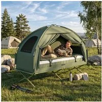 Outsunny Faltzelt Campingbett Set Zelt mit Schlafsack, Personen: 1 (Feldbett, 1 tlg., Campingbett), für Garten, Balkon, Dunkelgrün