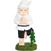 BRUBAKER Gartenzwerg Yoga Übung "Baum" Zwerg mit Frosch - Gartenfigur Sport Figur Vrksasana, (1 St), Zen Dekoration Lustig Wetterfest für Garten