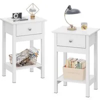 WLIVE Nachttisch Nachttisch mit Schublade und Ablage, Beistelltisch Holz 40×30×60,6cm (2er-Set), offene Ablage