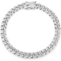 Tony Fein Silberarmband Panzerarmband Zirkonia Weiß Massiv 925 Silber, Rhodiniert Made in Italy für Damen und Herren