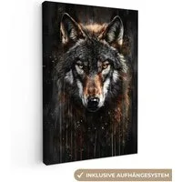 OneMillionCanvasses® Leinwandbild Tiere - Wolf - Porträt - Schwarz - Braun, Fotodruck (1 St), Leinwand Canvas Wandbild, Wanddekoration 20x30 cm