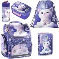 DERFORM Schulranzen 5 tlg. Katze Schulranzen Set - Tornister Turnbeutel Federtasche (5-tlg)