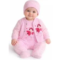 La Bortini Strampler Baby Anzug Stramplerhose Mütze und Hemdchen Erstlingsset in Rosa (Anzug für Mädchen, 3-teilig) aus reiner Baumwolle, mit Sternchen und Marienkäfer 44 50 56 62 68