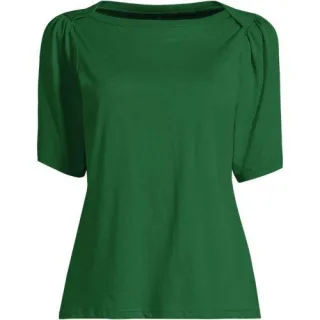 Supima-Shirt mit U-Boot-Ausschnitt, Damen,  Grün, Baumwolle, by Lands' End