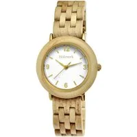 Holzwerk Quarzuhr FREITAL kleine Damen Edelstahl & Holz Armband Uhr, beige, weiß & gold