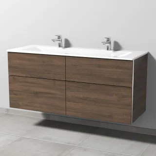 Sanipa 3way Glas-Set Glas-Doppelwaschtisch und Unterbau mit 4 Auszügen, Eiche-Arizona BR20880