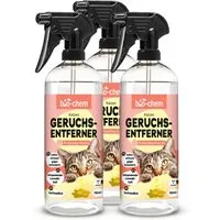 bio-chem Geruchsentferner Enzymreiniger Katzenurin 750 ml mit Mikroorganismen gegen Tiergerüche (3x Geruchsentferner Katze 0.75 l Handsprayflasche)