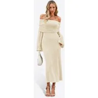 Imily Bela Strandkleid Damen Schulterfrei Strick Maxi Trompetenärmel Sexy Bikini Cover-up (Packung, 1-tlg., 1per-Pack) gehäkelt in Unifarbe