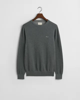 GANT - Rundhalspullover aus Baumwoll-Piqué dark grey melange - Gr. - M