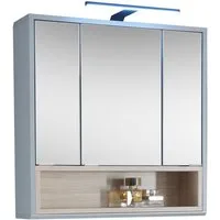 BEGA BBK Badezimmerspiegelschrank LED, 3 Türen, grau matt / sonoma eiche - 65x65x16 (BxHxT)