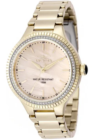 Invicta Angel 50646 Damenuhr - Quarzwerk - Edelstahl mit goldenem Zifferblatt - 38 mm