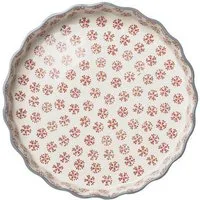 Tranquillo Quicheform aus Steinzeug RETRO Ø27x4 cm rot spülmaschinengeeignet handgestempelt, (Einzelartikel), Runde Backform im Retro-Design und mikrowellengeeignet