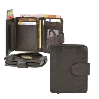 Karten Portemonnaie Herren RFID-Schutz Leder braun 8,5x10cm | Bear Design. Stilvolle Kartenbörse mit Aluminium-Gehäuse und Druckknopfriegel für Herren