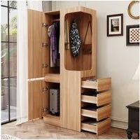 HAUSS SPOLE Kleiderschrank mit Schubladen,Aufwahrungsschrank Hochschrank mit Staufächern&Haken (mit 4 Schubladen & offenem Hängefach, 1 Tür, 70×40×170 cm)