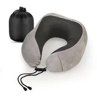 Cozyor Nackenstützkissen Memory Nackenkissen mit verstellbarem Verschluss + praktischer Tasche, Füllung: Memory Schaum Gedächtnisschaum, Bezug: waschbarer Bezug, Set, Nackenhörnchen zum Reisen, klein & kompakt, hellgrau Moonlight Serie, auch im Reise
