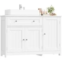 Homfa Waschbeckenunterschrank Unterschrank Badezimmerschrank mit 1 Schublade und 3 Türen, Breite 90 cm, freistehend