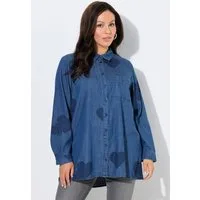 Ulla Popken Hemdbluse Jeansbluse Herzen Hemdkragen Langarm Lyocellmix