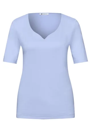 Street One - Basic T-Shirt mit Herzausschnitt cashmere blue - Gr. - 40