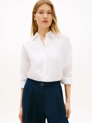 ESS LINEN ROUND HEM LS SHIRT Th Optic White - Gr. - L