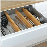 Meinposten Besteckeinsatz Besteckkasten Schubladeneinsatz Besteckeinsatz Holz Bambus verstellbar (4 St., 4-teilig), verstellbaren Schubladentrennern