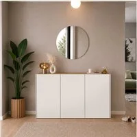 Lomadox Garderoben-Set LAPUA-01, (Spar-Set, 2-St., Schuhschrank Garderobenpaneel Spiegel), in Beige und Eiche, ideal für schmale Flure