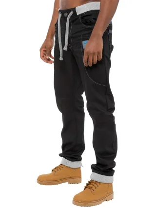 Enzo | Mens Denim Cuffed Jogger Jeans - Schwarz/Blau