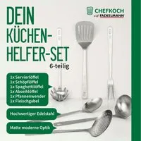 Chefkoch trifft Fackelmann Kochbesteck-Set Küchenhelfer-Set aus Edelstahl rostfrei, Kochgeschirr, Kochlöffel
