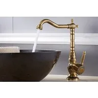 Kinaree Badarmatur Retro Wasserhahn BAC LIEU Bad Waschtischarmatur für Aufsatzbecken Messing, Ornamente, Armatur
