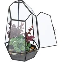 relaxdays Gewächshaus Geometrisches Pflanzenterrarium aus Glas, BxTxH: 18 x 15 x 26 cm, BxLxH: 18 x 15 x 26 cm, 0.5 mm Wandstärke, 1-St., schwarz