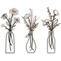Mutig Wanddekoobjekt 3 Stück Metall Blumen Wanddekoration, Bunte Metall Blumen Wandskulptur (Minimalistische Vase Wandkunst, 35 x 15 cm), für Terrasse Wohnzimmer Badezimmer Schlafzimmer Esszimmer Dekorationen