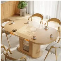 Patbrela Kulissen-Esstisch Ausziehbarer Esstisch 110–150 × 90 cm für 4–6 Personen, mit Stauraum & verstaubaren Erweiterungsplatten, platzsparend, Natur