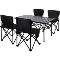 Rutaqian Campingtisch Klapptisch Reisetisch mit 4xStuhl,Campingtisch-Set für 4-6 Personen (Klapptisch mit Stühlen, 1-St., 1x Campingtisch, 4x Stühle), Faltbaren Essgruppe mit Stühlen Für den Innen Außenbereich