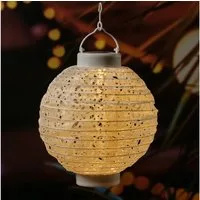 MARELIDA LED Lampion Solar Gartenlampion mit Muster weiß D: 20cm Party Balkon Terrasse, LED Classic, warmweiß (2100K bis 3000K)