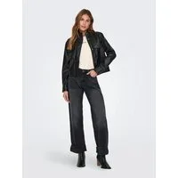 ONLY Weite Jeans ONLELLA MW WIDE FOLD UP TAI523 DNM mittlere Taille, weite Beinform, washed black
