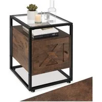 tectake Nachttisch Couchtisch mit Glasplatte, höhenverstellbar, 40 x 43 x 60,5 cm (Beistelltisch Kidderminster, 1-St., in Industrial Holz dunkel, rustikal), Staufach mit Magnettür und Einlegeboden